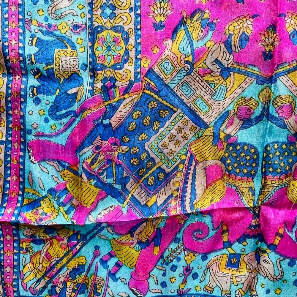 Vintage Genuine Pure Silk Paisley Rainbow Rolled Hem Long Rectangular Men